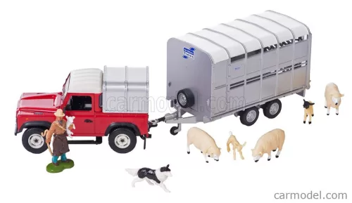 LAND ROVER  LAND DEFENDER 90 PICK-UP CLOSED 1984 WITH LIVESTOCK TRAILER - TRASPORTO ANIMALI BESTIAME  RED SILVER