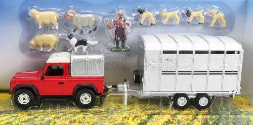 LAND ROVER  LAND DEFENDER 90 PICK-UP CLOSED 1984 WITH LIVESTOCK TRAILER - TRASPORTO ANIMALI BESTIAME  RED SILVER