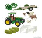ACCESSORIES  DIORAMA FARM BUILDING WITH TRACTOR JOHN DEERE AND TRAILER  GREEN YELLOW