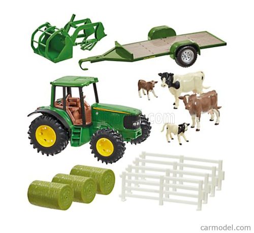 ACCESSORIES  DIORAMA FARM BUILDING WITH TRACTOR JOHN DEERE AND TRAILER  GREEN YELLOW