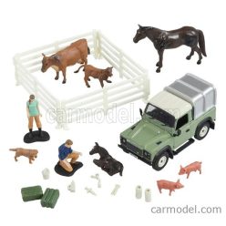   LAND ROVER  LAND DEFENDER 90 PICK-UP CLOSED WITH ANIMALS AND FIGURES 1984  GREEN SILVER
