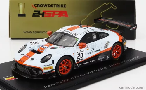 PORSCHE  911 991 GT3 R 4.0L FLAT-6 TEAM GPX RACING N 20 WINNER 24h SPA 2019 RICHARD LIETZ - MICHAEL CHRISTENSEN - KEVIN ESTRE  LIGHT BLUE ORANGE BLACK