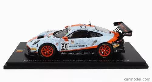 PORSCHE  911 991 GT3 R 4.0L FLAT-6 TEAM GPX RACING N 20 WINNER 24h SPA 2019 RICHARD LIETZ - MICHAEL CHRISTENSEN - KEVIN ESTRE  LIGHT BLUE ORANGE BLACK