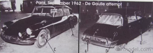 CITROEN  DS19 PRESIDENTIAL CAR ATTEMPT CHARLES DE GAULLE 1962 - WITH BULLET HOLES