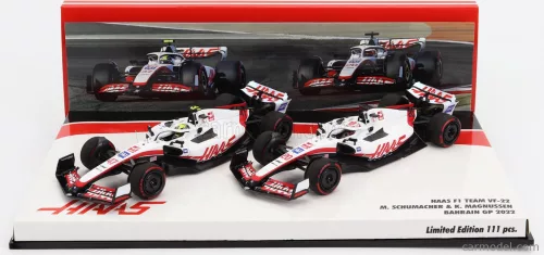HAAS  F1  SET 2X VF-22 FERRARI TEAM HAAS N 20 5th BAHRAIN GP 2022 KEVIN MAGNUSSEN + N 47 BAHRAIN GP 2022 MICK SCHUMACHER