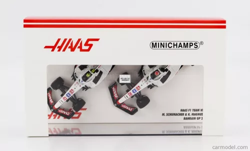 HAAS  F1  SET 2X VF-22 FERRARI TEAM HAAS N 20 5th BAHRAIN GP 2022 KEVIN MAGNUSSEN + N 47 BAHRAIN GP 2022 MICK SCHUMACHER