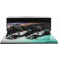   MERCEDES GP  F1  SET 2X W13E TEAM MERCEDES-AMG PETRONAS F1 N 44 3rd BAHRAIN GP 2022 LEWIS HAMILTON + N 63 4th BAHRAIN GP 2022 GEORGE RUSSEL