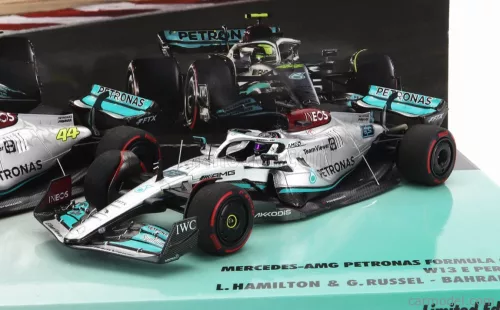 MERCEDES GP  F1  SET 2X W13E TEAM MERCEDES-AMG PETRONAS F1 N 44 3rd BAHRAIN GP 2022 LEWIS HAMILTON + N 63 4th BAHRAIN GP 2022 GEORGE RUSSEL