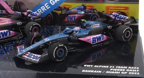RENAULT SET 2X F1 A523 TEAM BWT ALPINE N 10 9th BAHRAIN GP 2023 + N 10 8th MIAMI GP 2023 PIERRE GASLY
