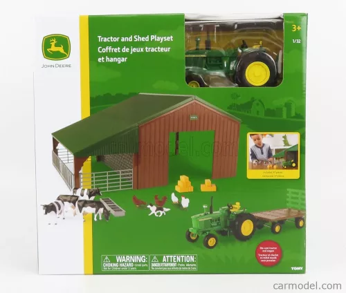 JOHN DEERE  4020 TRACTOR 1968 WITH ANIMALS AND FARM BUILDING - DIORAMA STALLA CON ANIMALI  GREEN