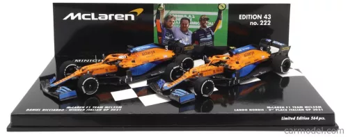 McLAREN  F1  SET 2X COFFRET MCL35L MERCEDES M12 EQ POWER+ TEAM MCLAREN N 3 WINNER ITALY GP 2021 DANIEL RICCIARDO + N 4 2nd ITALY GP 2021 LANDO NORRIS