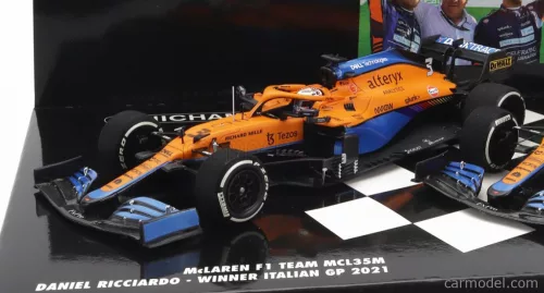 McLAREN  F1  SET 2X COFFRET MCL35L MERCEDES M12 EQ POWER+ TEAM MCLAREN N 3 WINNER ITALY GP 2021 DANIEL RICCIARDO + N 4 2nd ITALY GP 2021 LANDO NORRIS