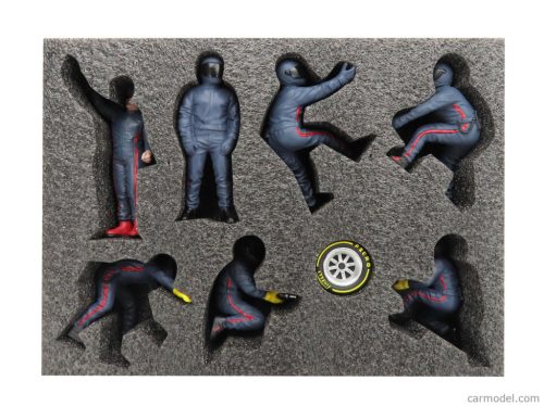 FIGURES  F1  SET 2 2022 - DIORAMA PIT-STOP SET 7 X MECCANICI - MECHANICS - WITH DECALS  MATT BLUE RED