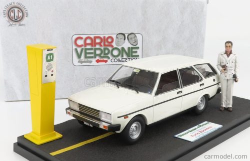 FIAT  131 PANORAMA SW 1981 - MOVIE - BIANCO ROSSO E VERDONE - WITH FURIO ZOCCANO FIGURE (CARLO VERDONE) AND SOS YELLOW COLUMN - CON VETRINA - WITH SHOWCASE  WHITE