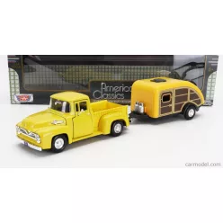   FORD USA  F-100 PICK-UP WITH TRAILER ROULOTTE 1955  YELLOW WOOD