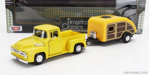 FORD USA  F-100 PICK-UP WITH TRAILER ROULOTTE 1955  YELLOW WOOD