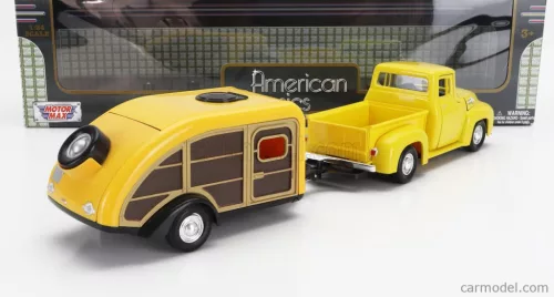 FORD USA  F-100 PICK-UP WITH TRAILER ROULOTTE 1955  YELLOW WOOD