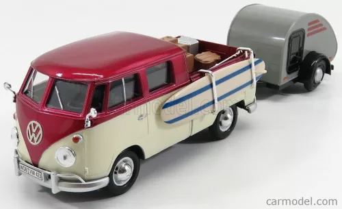 VOLKSWAGEN  T1 TYPE 2 DOUBLE CABINE WITH TRAILER 1962  RED CREAM