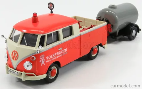 VOLKSWAGEN  T1 TYPE 2 DOUBLE CABINE ROAD SERVICE WITH TANKER TRAILER 1962  ORANGE CREAM SILVER