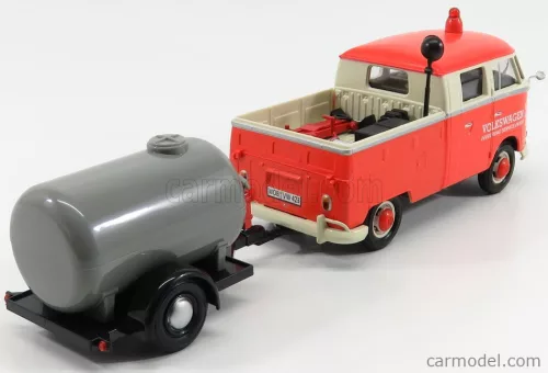 VOLKSWAGEN  T1 TYPE 2 DOUBLE CABINE ROAD SERVICE WITH TANKER TRAILER 1962  ORANGE CREAM SILVER