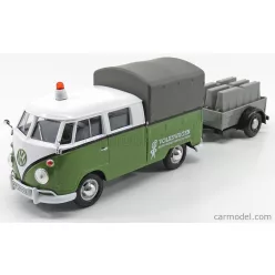   VOLKSWAGEN  T1 TYPE 2 DOUBLE CABINE PICK-UP CLOSED ROAD SERVICE 1962 WITH TRAILER  GREEN WHITE GREY