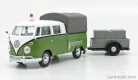 VOLKSWAGEN  T1 TYPE 2 DOUBLE CABINE PICK-UP CLOSED ROAD SERVICE 1962 WITH TRAILER  GREEN WHITE GREY