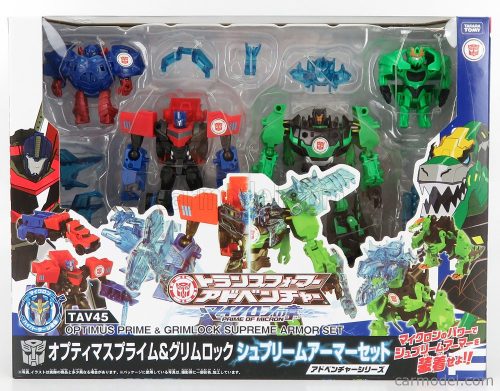 TAKARA-TOMY  TRANSFORMERS SET 2X ADVENTURE GRIMLOCK + OPTIMUS PRIME  GREEN BLACK BLUE