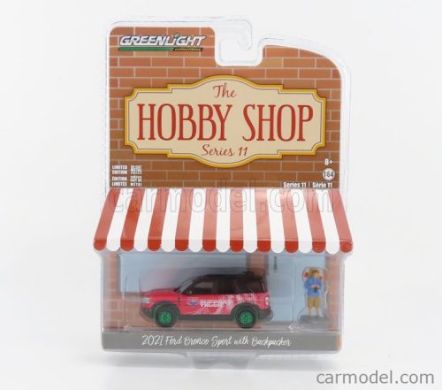 FORD USA  BRONCO SPORT WITH BACKPACKER FIGURE 2021 - GREEN WHEELS  FUCSIA BLACK