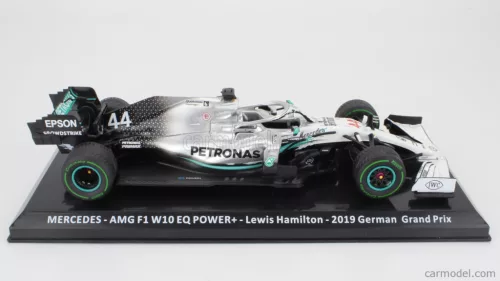 MERCEDES GP  F1  W10 EQ POWER+ TEAM AMG PETRONAS MOTORSPORT WORLD CHAMPION N 44 GERMAN GP 2019 LEWIS HAMILTON - DAMAGE BLISTER BOX  WHITE SILVER BLACK