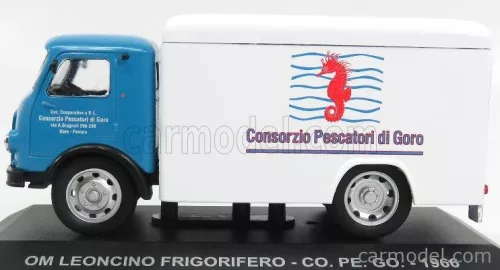 OM FIAT  LEONCINO TRUCK FRIGORIFERO CONSORZIO PESCATORI DI GORO 1966  LIGHT BLUE WHITE