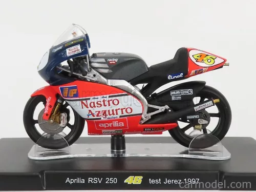 APRILIA  250cc TEAM NASTRO AZZURRO N 46 WORLD CHAMPION TEST JEREZ 1997 VALENTINO ROSSI  GREY RED WHITE