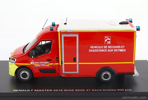 RENAULT  MASTER VAN WAS SDIS 47 VEHICULE DE SECOURS ET D'ASSISTANCE AUX VICTIMES AMBULANCE SAPEURS POMPIER 2019  RED WHITE YELLOW