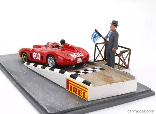 FERRARI  DIORAMA - 290MM SPIDER s/n0626 N 600 MILLE MIGLIA 1956 JUAN MANUEL FANGIO  RED BLUE YELLOW