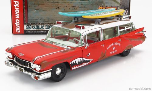 CADILLAC  ELDORADO AMBULANCE WITH SHARK GRAPHICS AN SURFBOARDS 1959  RED WHITE