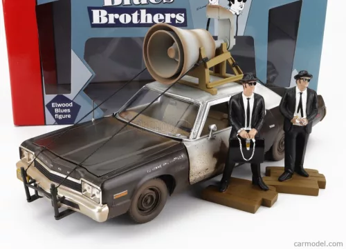 DODGE  MONACO BLUESMOBILE WITH THE HORN ON THE ROOF 1974 - WITH THE BLUES BROTHERS FIGURES  BLACK WHITE