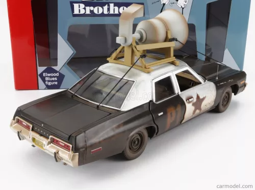 DODGE  MONACO BLUESMOBILE WITH THE HORN ON THE ROOF 1974 - WITH THE BLUES BROTHERS FIGURES  BLACK WHITE