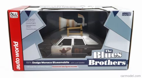 DODGE  MONACO BLUESMOBILE WITH THE HORN ON THE ROOF 1974 - WITH THE BLUES BROTHERS FIGURES  BLACK WHITE