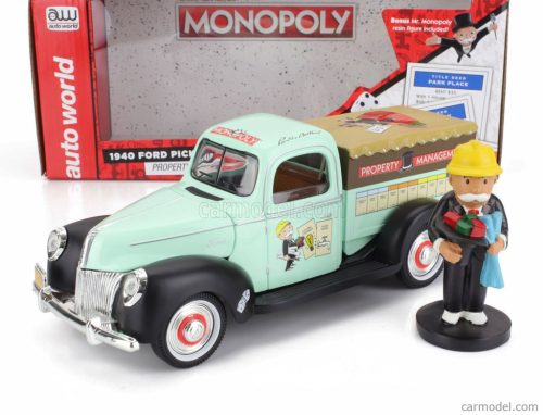 FORD USA  PICK-UP PROPERTY MANAGEMENT TRUCK WITH MONOPOLY FIGURE 1940  VERY LIGHT GREEN BLACK