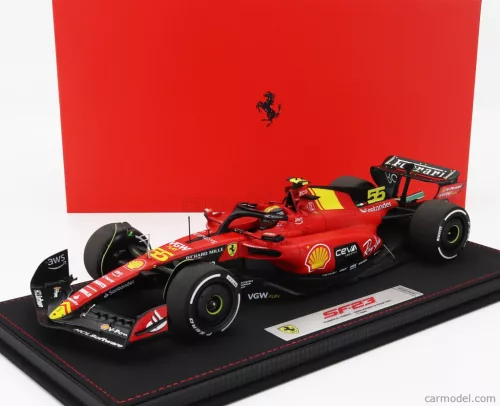 FERRARI  F1  SF-23 TEAM SCUDERIA FERRARI N 55 POLE POSITION 3rd MONZA ITALY GP 2023 CARLOS SAINZ - CON VETRINA - WITH SHOWCASE  RED BLACK YELLOW