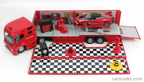 FERRARI  TRUCK F1 CAR TRANSPORTER TEAM FERRARI CORSE CLIENTI WITH SET FXX-K N 10 2015 + FIGURE SERVICE MOBILE MECHANIC  RED