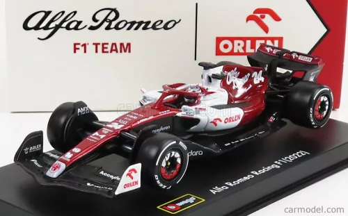 ALFA ROMEO  F1  C42 TEAM ORLEN RACING N 24 BAHRAIN GP 2022 GUANYU ZHOU - WITH HELMET AND PLASTIC SHOWCASE - EXCLUSIVE CARMODEL  WHITE RED MET