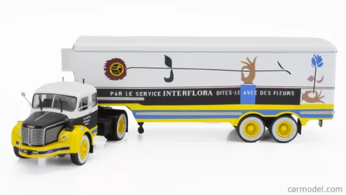 BERLIET  TLR 10M TRUCK SEMI-FRIGO INTERFLORA TRANSPORTS 1956 - WITHOUT CARD BOX  WHITE BROWN YELLOW