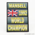 ACCESSORIES  F1  WORLD CHAMPION PLATE PIT BOARD - WILLIAMS FW14B RENAULT N 5 SEASON 1992 NIGEL MANSELL  GREY BLACK YELLOW