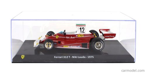 FERRARI  F1 312T TEAM FERRARI SEFAC N 12 WORLD CHAMPION SEASON 1975 NIKI LAUDA - CON VETRINA - WITH SHOWCASE  RED WHITE