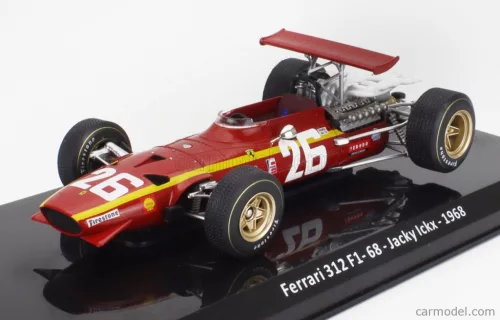 FERRARI  F1  312 F1-68 N 26 SEASON 1968 JACKY ICKX - CON VETRINA - WITH SHOWCASE  RED WHITE