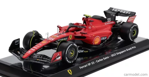 FERRARI  F1  SF-23 TEAM SCUDERIA FERRARI N 55 WINNER SINGAPORE GP 2023 CARLOS SAINZ - CON VETRINA - WITH SHOWCASE  RED BLACK