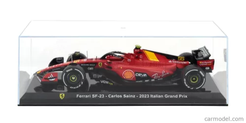 FERRARI  F1  SF-23 TEAM SCUDERIA FERRARI N 55 MONZA ITALY GP 2023 CARLOS SAINZ - CON VETRINA - WITH SHOWCASE  RED BLACK YELLOW