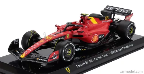 FERRARI  F1  SF-23 TEAM SCUDERIA FERRARI N 55 MONZA ITALY GP 2023 CARLOS SAINZ - CON VETRINA - WITH SHOWCASE  RED BLACK YELLOW