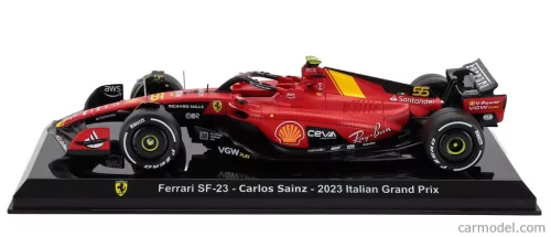 FERRARI  F1  SF-23 TEAM SCUDERIA FERRARI N 55 MONZA ITALY GP 2023 CARLOS SAINZ - CON VETRINA - WITH SHOWCASE  RED BLACK YELLOW