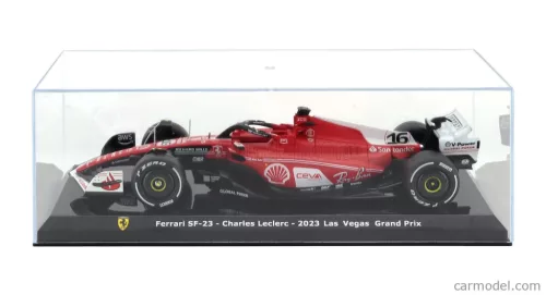 FERRARI  F1  SF-23 TEAM SCUDERIA FERRARI N 16 2nd LAS VEGAS USA GP 2023 CHARLES LECLERC - CON VETRINA - WITH SHOWCASE  RED BLACK WHITE
